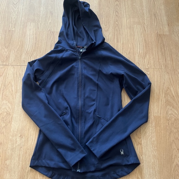 Spyder Long Sleeve full zip hooded yoga jacket Navy EUC S - Picture 2 of 6